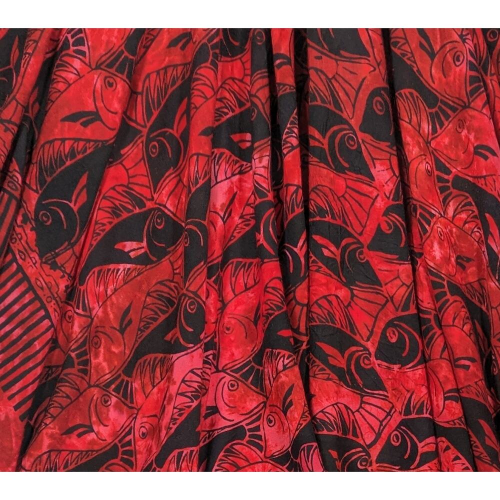 Pareo cover/up.48 x 76" Rayon Batik Red/black fish Indonesia wrap sarong - Picture 2 of 5